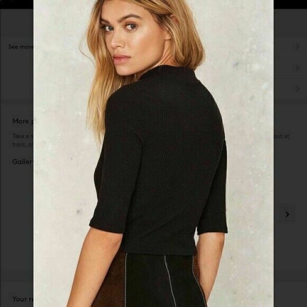 NUDE Nasty Gal Womens Black Knit Highest Peek Ribbed Crop Top Size L - Picture 3 of 8